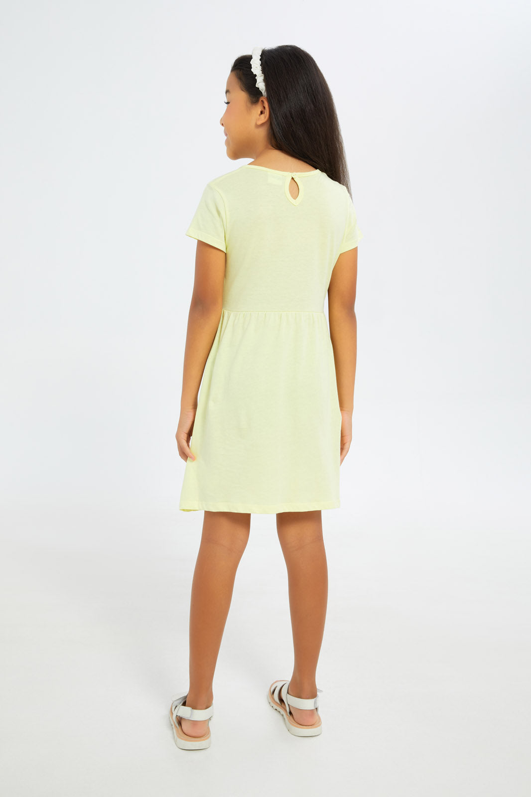 Redtag-Girls-Yellow-Daisy-Placement-Print-Dress-Category:Dresses,-Colour:Yellow,-Deals:New-In,-Filter:Girls-(2-to-8-Yrs),-GIR-Dresses,-H1:KWR,-H2:GIR,-H3:DRS,-H4:CAD,-New-In-GIR-APL,-Non-Sale,-S23B,-Season:S23B,-Section:Girls-(0-to-14Yrs)-Girls-2 to 8 Years