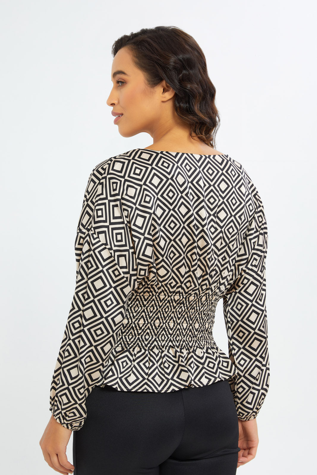 Redtag-Women-Printed-Shirred-Waist-Ls-Blouse-Category:Blouses,-Colour:Assorted,-Deals:New-In,-Filter:Women's-Clothing,-H1:LWR,-H2:LAD,-H3:BLO,-H4:CBL,-New-In-Women-APL,-Non-Sale,-S23C,-Season:S23C,-Section:Women,-Women-Blouses-Women's-