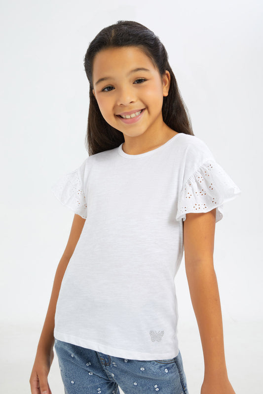 Redtag-Girls-White-Frilled-Sleeves-Jersey-Tops-Category:Jackets,-Colour:White,-Deals:New-In,-Filter:Girls-(2-to-8-Yrs),-GIR-Jackets,-H1:KWR,-H2:GIR,-H3:JYT,-H4:CJT,-New-In-GIR-APL,-Non-Sale,-S23C,-Season:S23C,-Section:Girls-(0-to-14Yrs)--