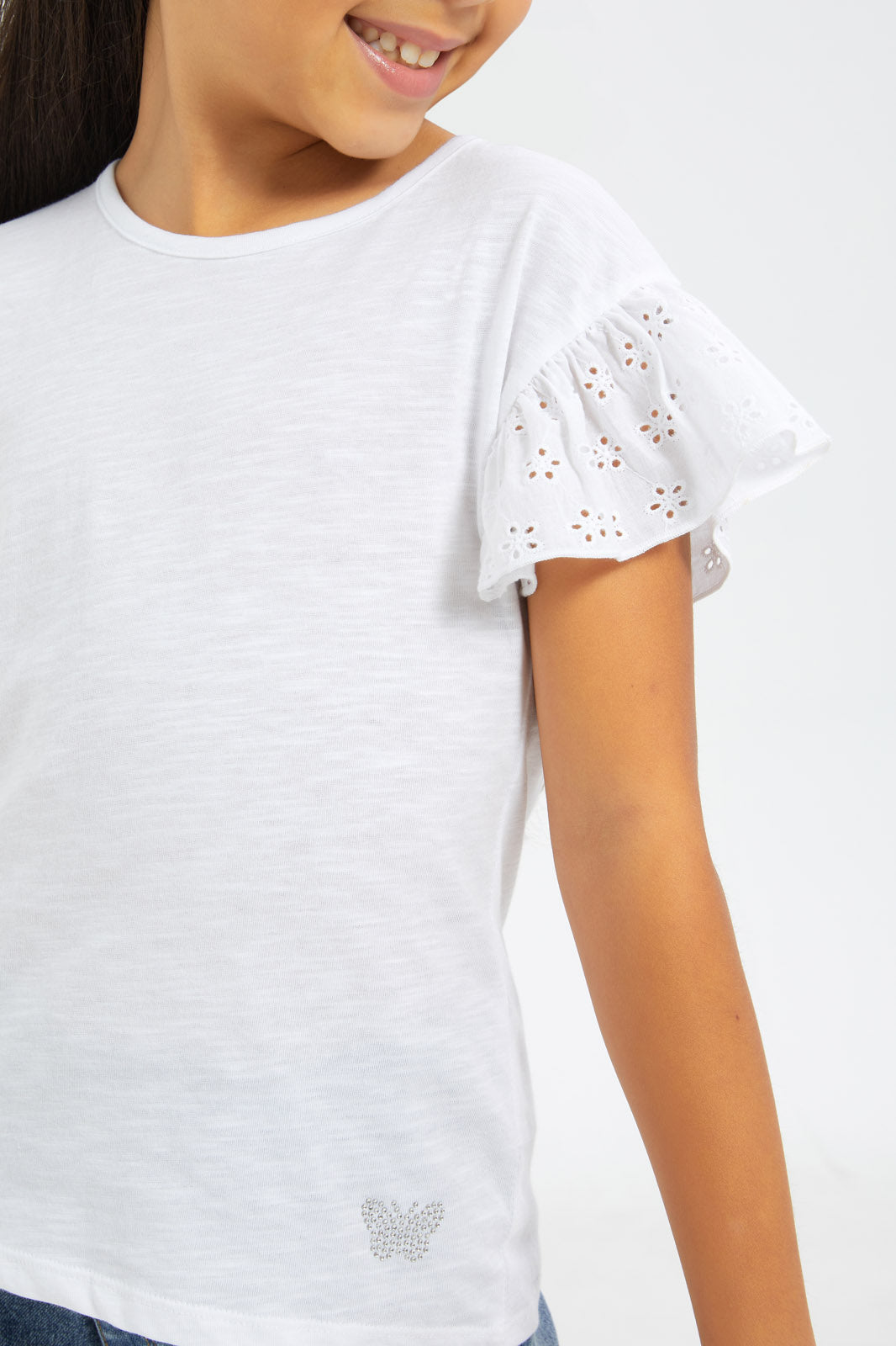 Redtag-Girls-White-Frilled-Sleeves-Jersey-Tops-Category:Jackets,-Colour:White,-Deals:New-In,-Filter:Girls-(2-to-8-Yrs),-GIR-Jackets,-H1:KWR,-H2:GIR,-H3:JYT,-H4:CJT,-New-In-GIR-APL,-Non-Sale,-S23C,-Season:S23C,-Section:Girls-(0-to-14Yrs)--
