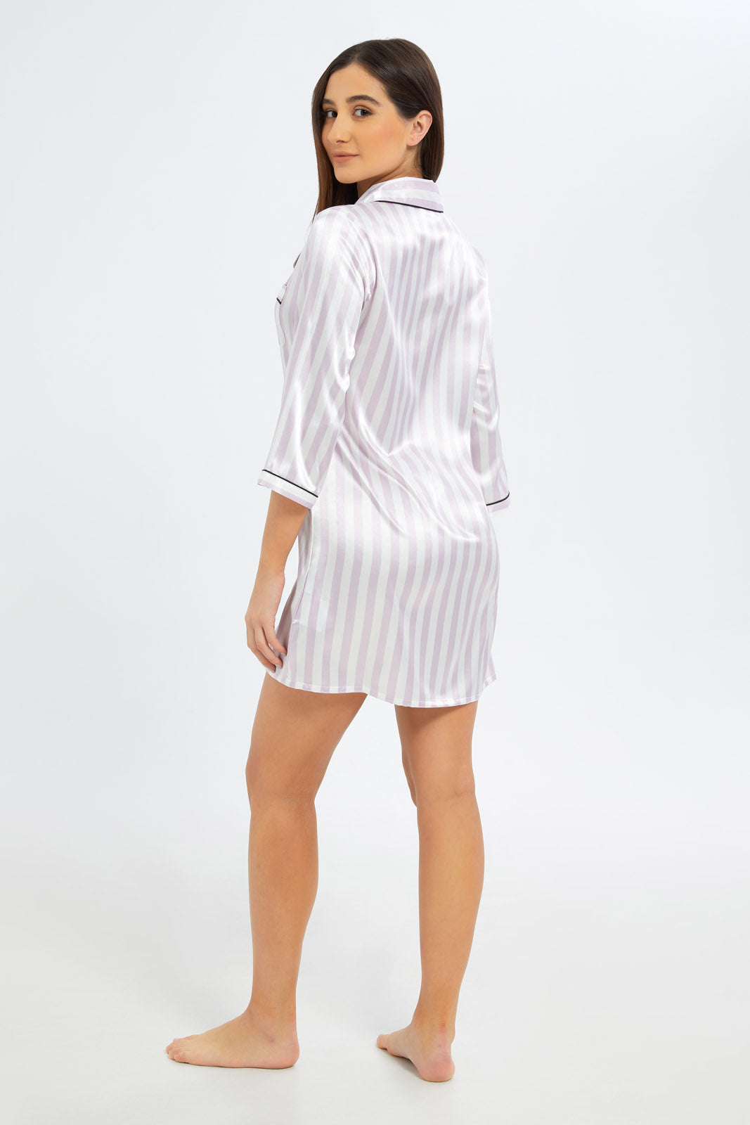 Redtag-Women-Lilac-Stripe-Nightshirt-3/4-Sleeves-Category:Nightshirts,-Colour:Lilac,-Deals:New-In,-Filter:Women's-Clothing,-New-In-Women-APL,-Non-Sale,-S23B,-Section:Women,-Women-Nightshirts--