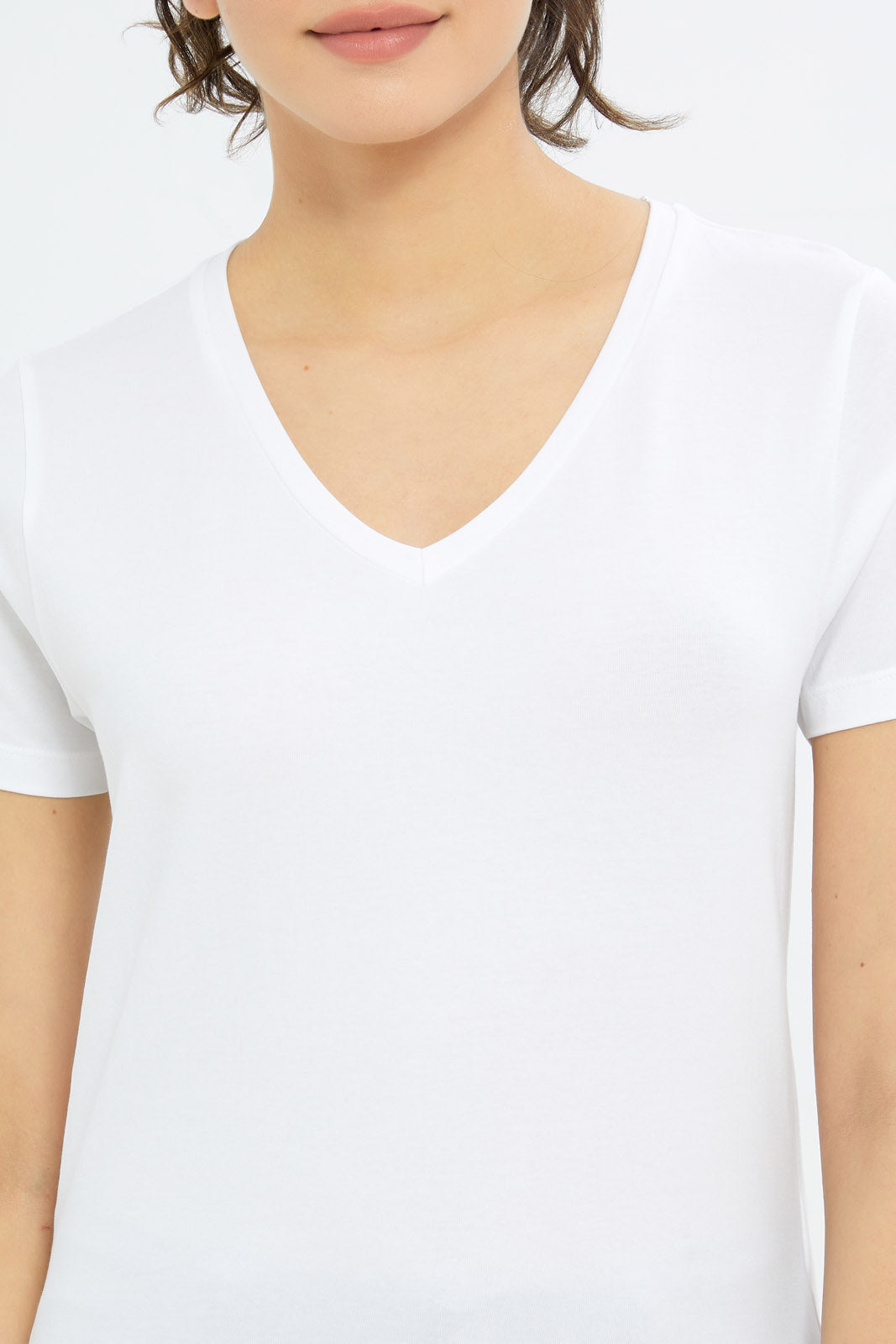 Redtag-Women-White-Short-Sleeve-V--Neck-T-Shirt-BASICS,-Category:T-Shirts,-Colour:White,-Deals:New-In,-Filter:Women's-Clothing,-H1:LWR,-H2:LAD,-H3:TSH,-H4:CAT,-New-In-Women-APL,-Non-Sale,-Promo:TBL,-S23B,-Season:S23B,-Section:Women,-TBL,-Women-T-Shirts-Women's-