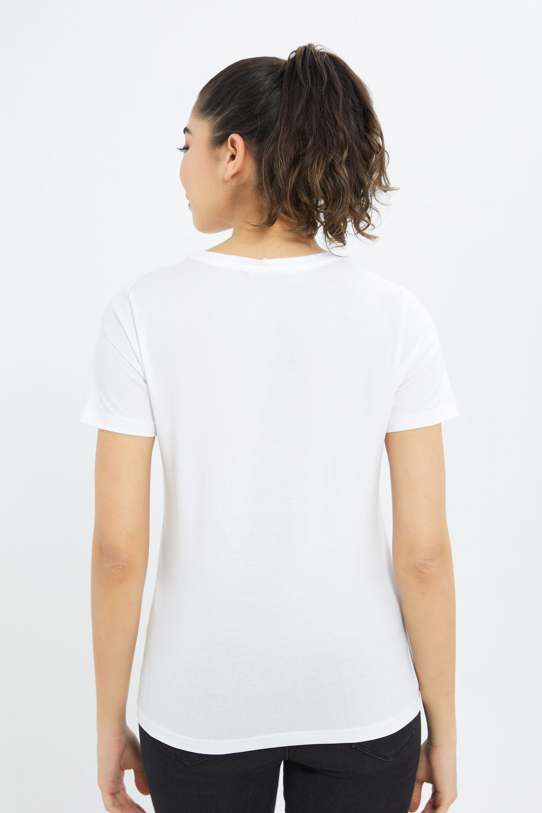 Redtag-Women-White-Short-Sleeve-V--Neck-T-Shirt-BASICS,-Category:T-Shirts,-Colour:White,-Deals:New-In,-Filter:Women's-Clothing,-H1:LWR,-H2:LAD,-H3:TSH,-H4:CAT,-New-In-Women-APL,-Non-Sale,-Promo:TBL,-S23B,-Season:S23B,-Section:Women,-TBL,-Women-T-Shirts-Women's-