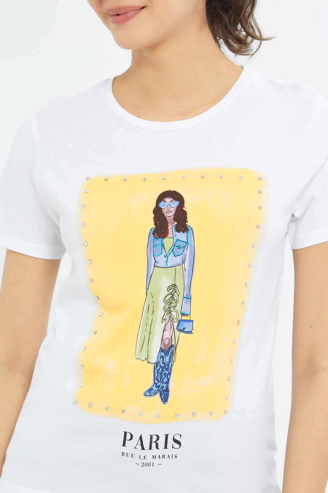 Redtag-Women-White-Paris-Art-Embellished-T-Shirt-Category:T-Shirts,-Colour:White,-Deals:New-In,-Filter:Women's-Clothing,-H1:LWR,-H2:LAD,-H3:TSH,-H4:CAT,-New-In-Women-APL,-Non-Sale,-Promo:TBL,-S23C,-Season:S23C,-Section:Women,-TBL,-Women-T-Shirts-Women's-