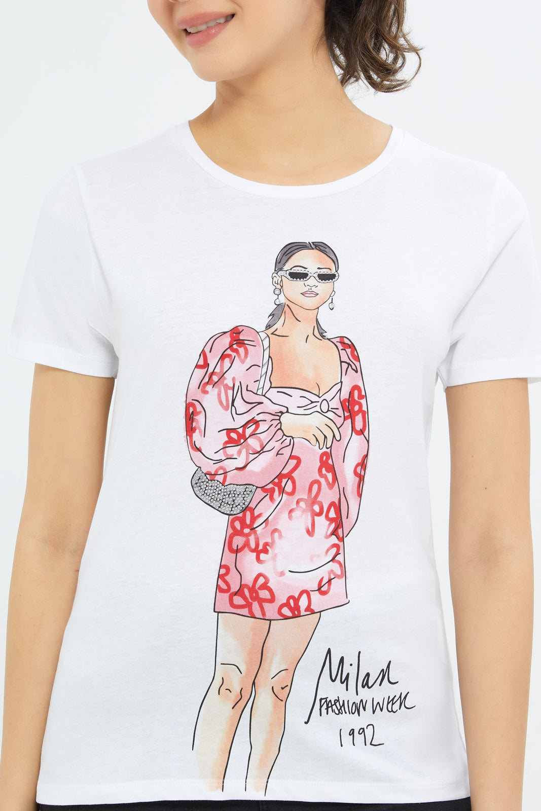 Redtag-Women-White-Line-Art-Embellished-T-Shirt-Category:T-Shirts,-Colour:White,-Deals:New-In,-Filter:Women's-Clothing,-H1:LWR,-H2:LAD,-H3:TSH,-H4:CAT,-New-In-Women-APL,-Non-Sale,-Promo:TBL,-S23C,-Season:S23C,-Section:Women,-TBL,-Women-T-Shirts-Women's-