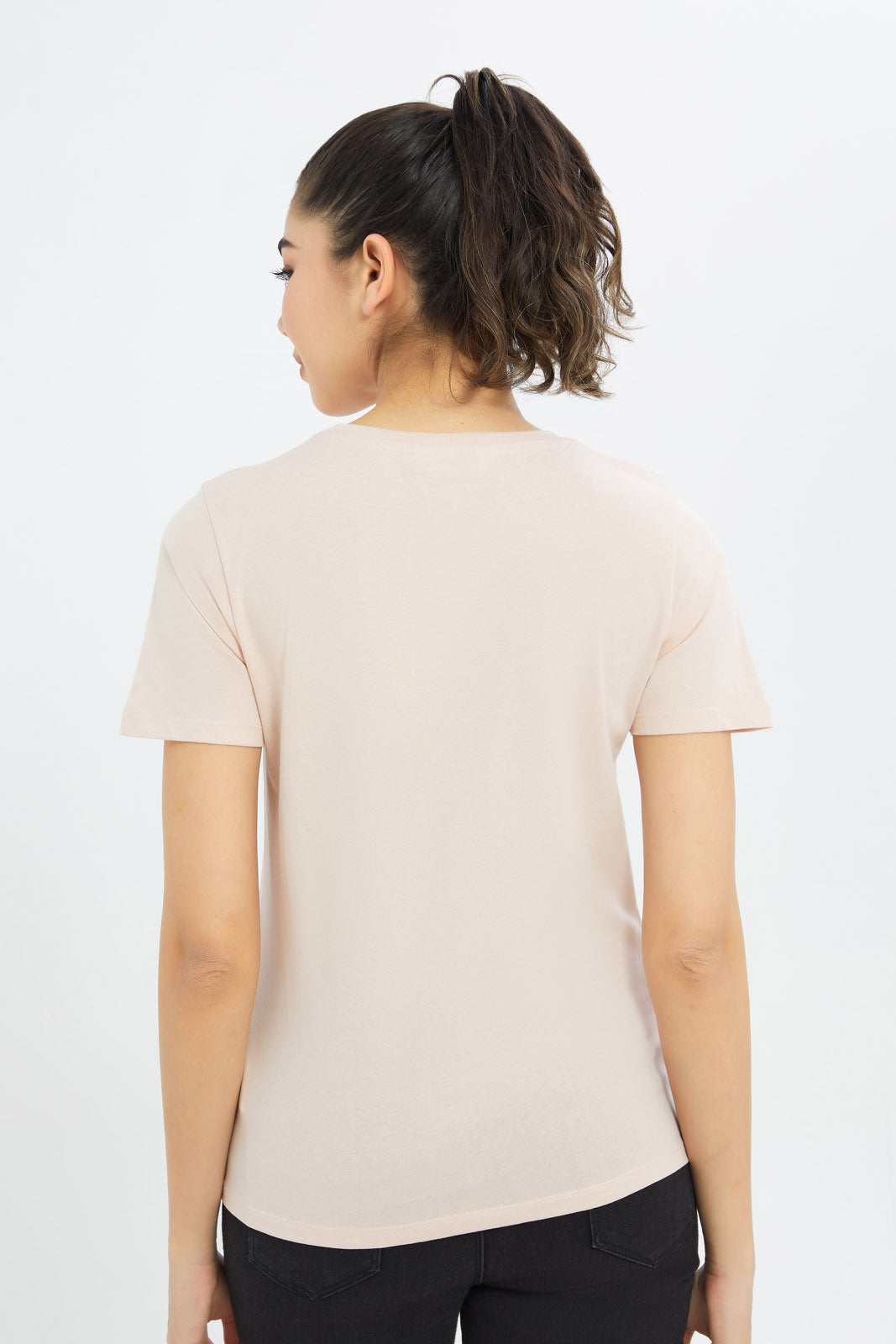 Redtag-Women-Pink-Abstract-Art-Embellished-T-Shirt-Category:T-Shirts,-Colour:Apricot,-Deals:New-In,-Filter:Women's-Clothing,-H1:LWR,-H2:LAD,-H3:TSH,-H4:CAT,-New-In-Women-APL,-Non-Sale,-Promo:TBL,-S23C,-Season:S23C,-Section:Women,-TBL,-Women-T-Shirts-Women's-