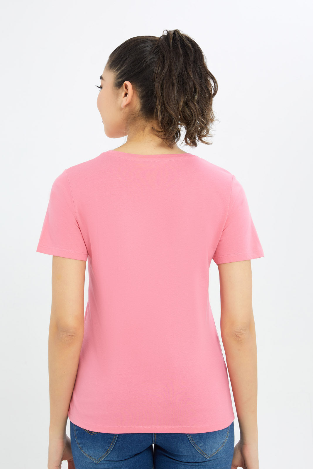 Redtag-Women-Pink-Lady-Art-Embellished-T-Shirt-Category:T-Shirts,-Colour:Apricot,-Deals:New-In,-Filter:Women's-Clothing,-H1:LWR,-H2:LAD,-H3:TSH,-H4:CAT,-New-In-Women-APL,-Non-Sale,-Promo:TBL,-S23C,-Season:S23C,-Section:Women,-TBL,-Women-T-Shirts-Women's-