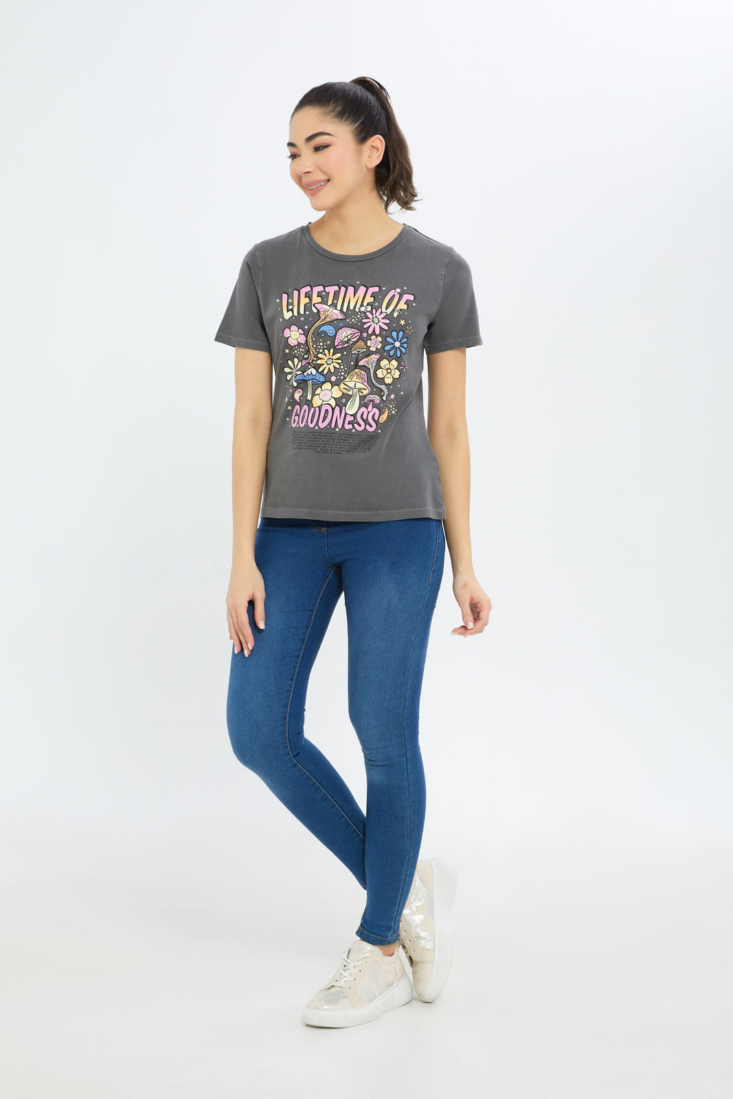 Redtag-Women-Acid-Wash-Retro-Embellished-T-Shirt-Category:T-Shirts,-Colour:Charcoal,-Deals:New-In,-Filter:Women's-Clothing,-H1:LWR,-H2:LAD,-H3:TSH,-H4:CAT,-New-In-Women-APL,-Non-Sale,-Promo:TBL,-S23C,-Season:S23C,-Section:Women,-TBL,-Women-T-Shirts-Women's-