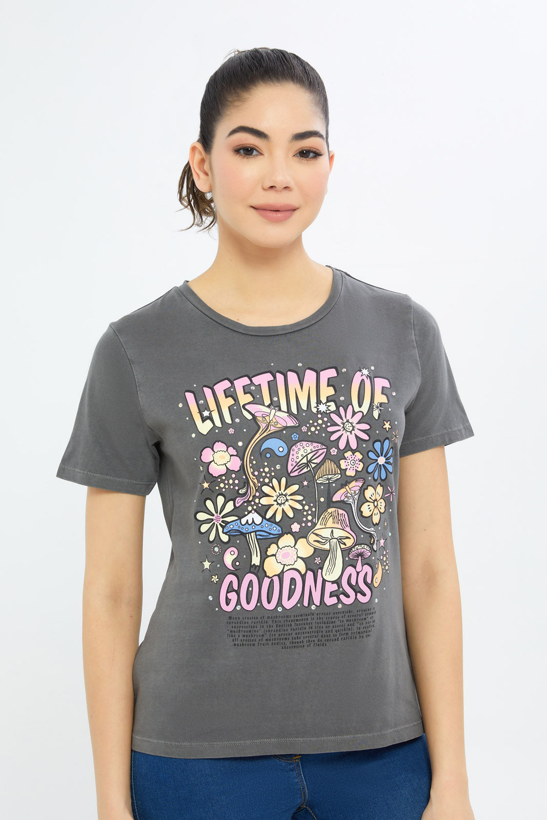 Redtag-Women-Acid-Wash-Retro-Embellished-T-Shirt-Category:T-Shirts,-Colour:Charcoal,-Deals:New-In,-Filter:Women's-Clothing,-H1:LWR,-H2:LAD,-H3:TSH,-H4:CAT,-New-In-Women-APL,-Non-Sale,-Promo:TBL,-S23C,-Season:S23C,-Section:Women,-TBL,-Women-T-Shirts-Women's-