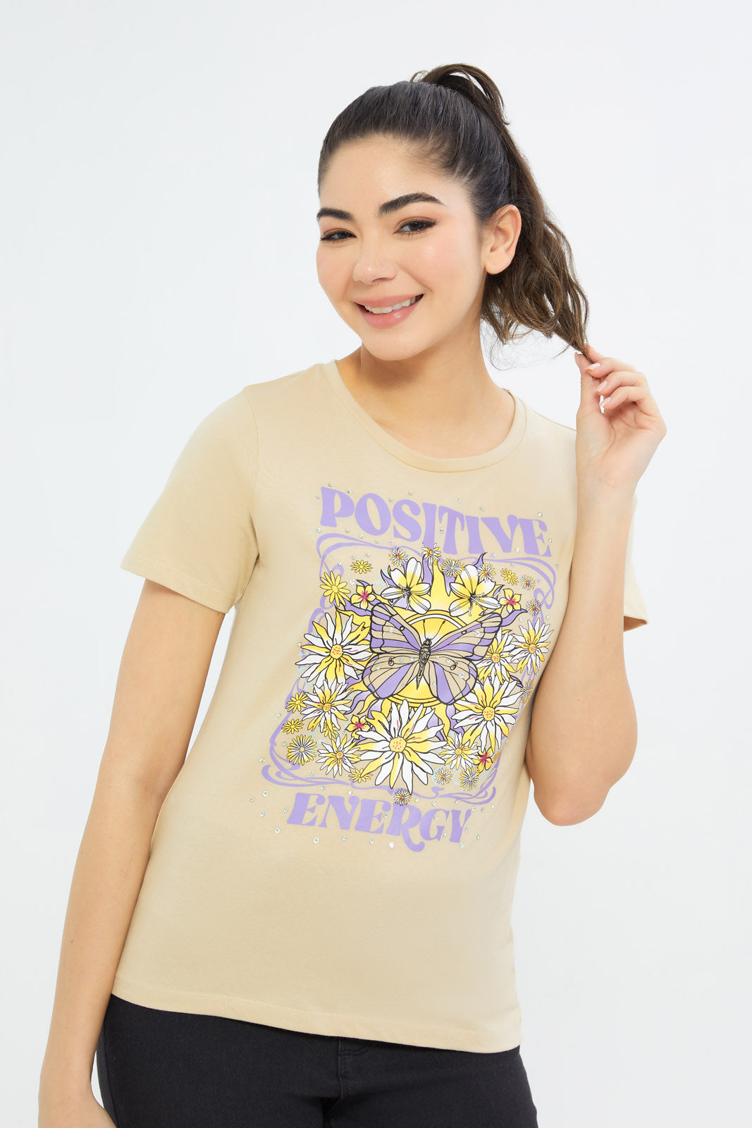 Redtag-Women-Cream-Retro-Embellished-T-Shirt-Category:T-Shirts,-Colour:Cream,-Deals:New-In,-Filter:Women's-Clothing,-H1:LWR,-H2:LAD,-H3:TSH,-H4:CAT,-New-In-Women-APL,-Non-Sale,-Promo:TBL,-S23C,-Season:S23C,-Section:Women,-TBL,-Women-T-Shirts-Women's-