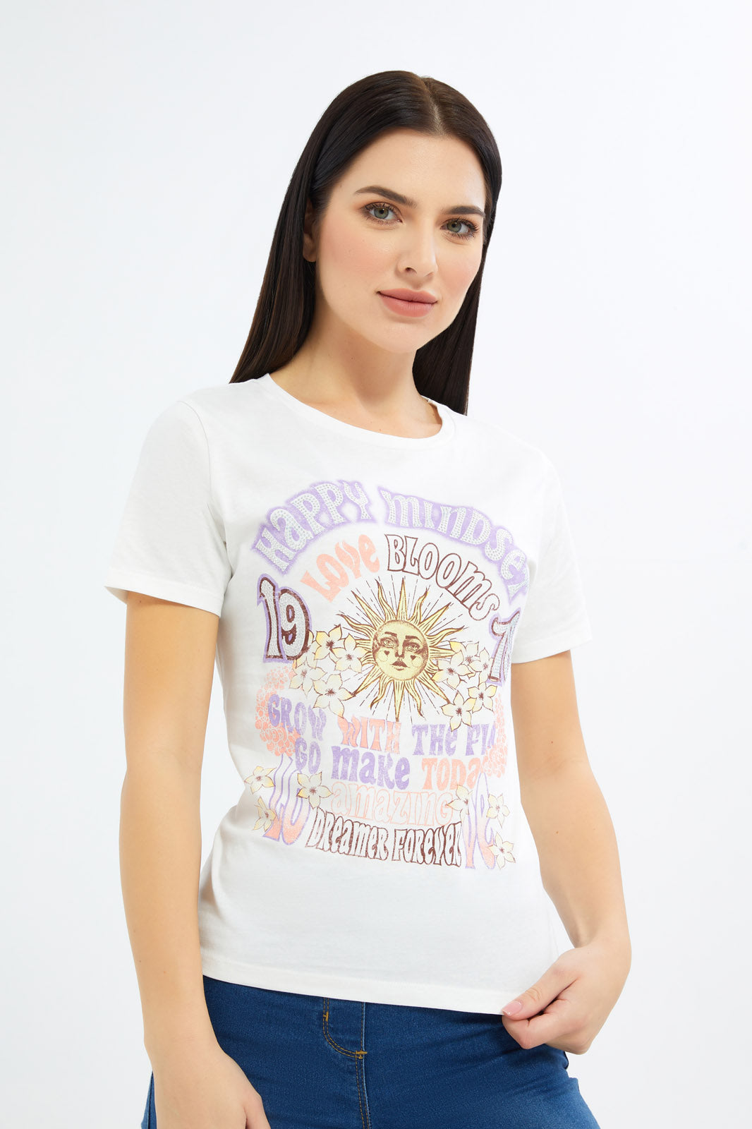 Redtag-Women-White-Retro-Embellished-T-Shirt-Category:T-Shirts,-Colour:White,-Deals:New-In,-Filter:Women's-Clothing,-H1:LWR,-H2:LAD,-H3:TSH,-H4:CAT,-New-In-Women-APL,-Non-Sale,-Promo:TBL,-S23C,-Season:S23C,-Section:Women,-TBL,-Women-T-Shirts-Women's-