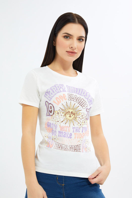 Redtag-Women-White-Retro-Embellished-T-Shirt-Category:T-Shirts,-Colour:White,-Deals:New-In,-Filter:Women's-Clothing,-H1:LWR,-H2:LAD,-H3:TSH,-H4:CAT,-New-In-Women-APL,-Non-Sale,-Promo:TBL,-S23C,-Season:S23C,-Section:Women,-TBL,-Women-T-Shirts-Women's-