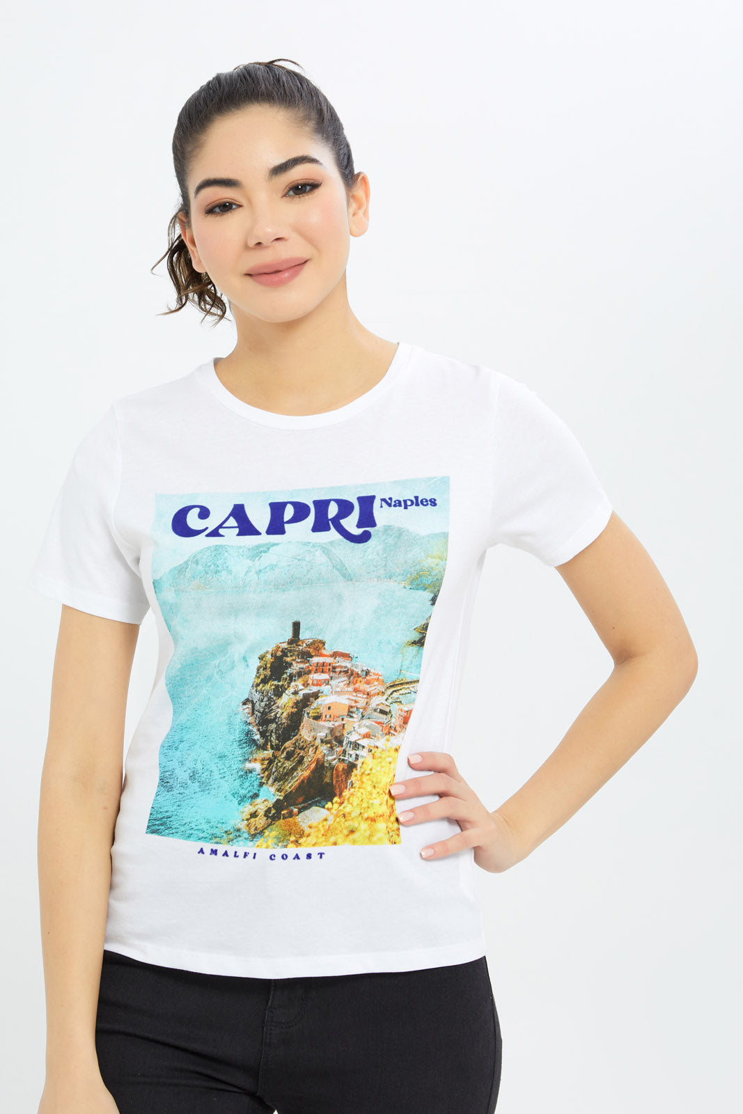 Redtag-Women-White-Landscape-Embellished-T-Shirt-Category:T-Shirts,-Colour:White,-Deals:New-In,-Filter:Women's-Clothing,-H1:LWR,-H2:LAD,-H3:TSH,-H4:CAT,-New-In-Women-APL,-Non-Sale,-Promo:TBL,-S23C,-Season:S23C,-Section:Women,-TBL,-Women-T-Shirts-Women's-