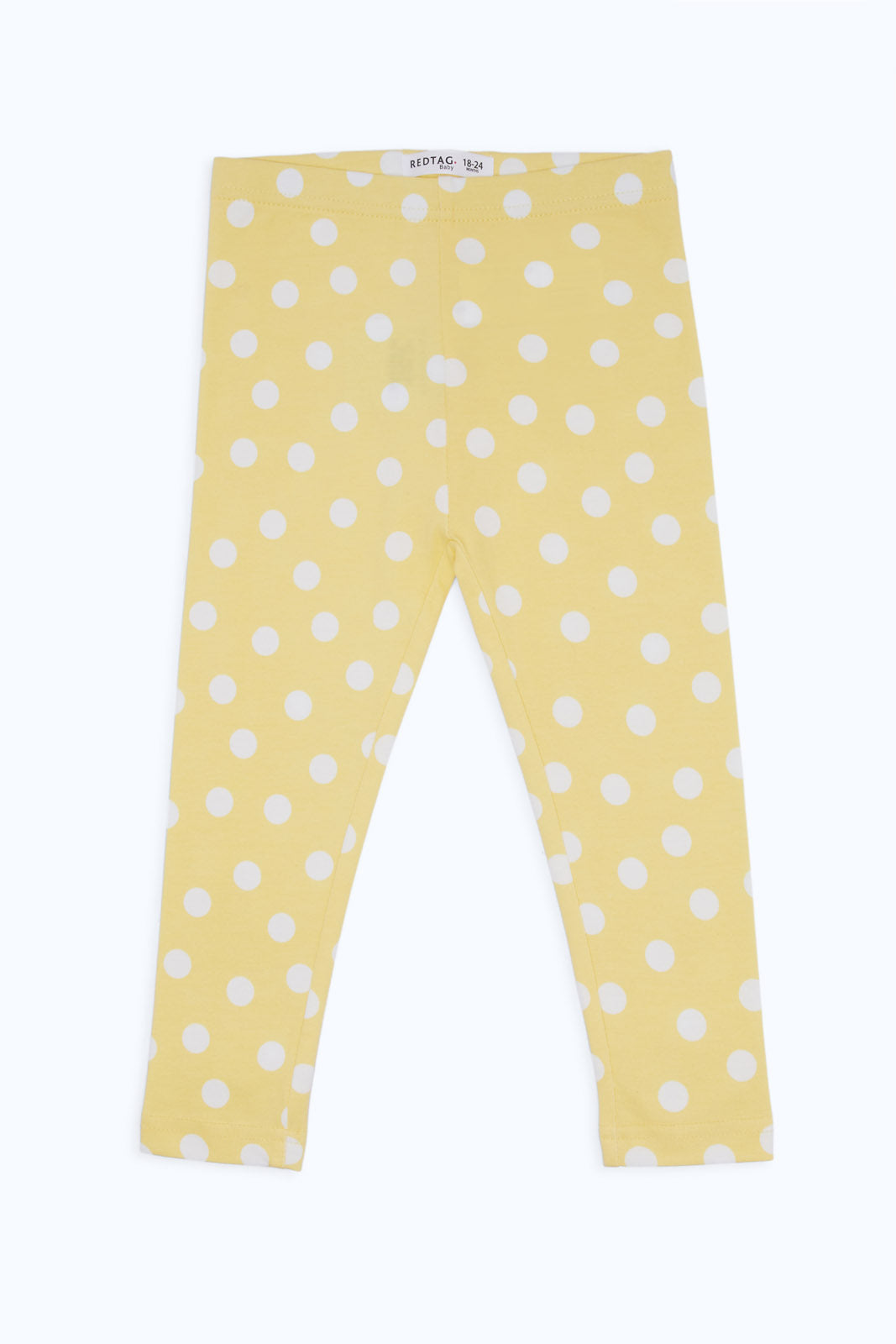 Redtag-Girls-Yellow-Polka-Aop-Legging-Category:Leggings,-Colour:Yellow,-Deals:New-In,-Filter:Infant-Girls-(3-to-24-Mths),-H1:KWR,-H2:ING,-H3:TRS,-H4:LEG,-ING-Leggings,-New-In-ING-APL,-Non-Sale,-S23C,-Season:S23C,-Section:Girls-(0-to-14Yrs)-Infant-Girls-3 to 24 Months