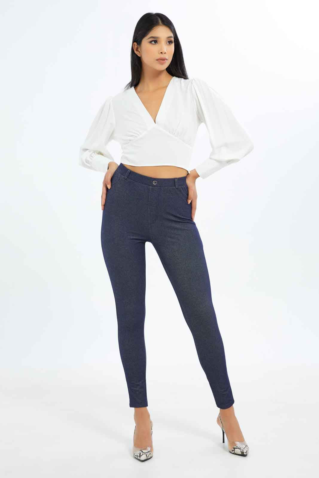 Redtag-Women-Blue-Full-Length-Legging-With-Button-Category:Leggings,-Colour:Blue,-Deals:New-In,-Filter:Women's-Clothing,-H1:LWR,-H2:LAD,-H3:TRS,-H4:LEG,-New-In-Women-APL,-Non-Sale,-S23C,-Season:S23C,-Section:Women,-TBL,-Women-Leggings-Women's-