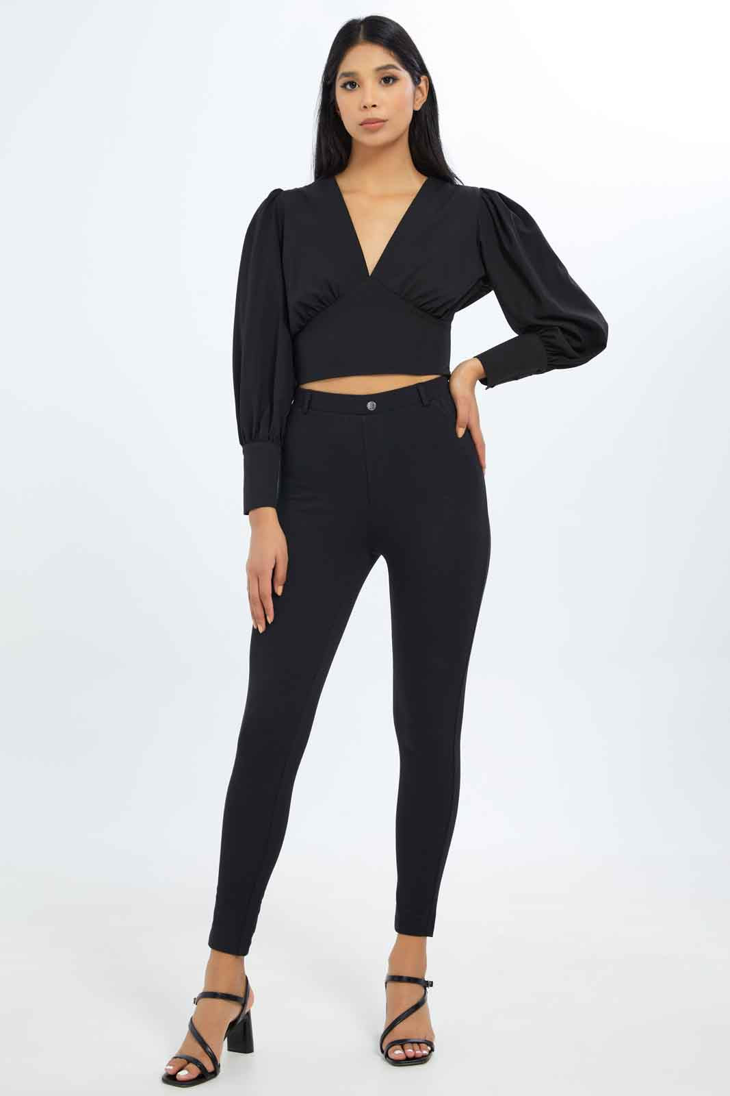 Redtag-Women-Black-Full-Length-Legging-With-Button-Category:Leggings,-Colour:Black,-Deals:New-In,-Filter:Women's-Clothing,-H1:LWR,-H2:LAD,-H3:TRS,-H4:LEG,-New-In-Women-APL,-Non-Sale,-S23C,-Season:S23C,-Section:Women,-TBL,-Women-Leggings-Women's-