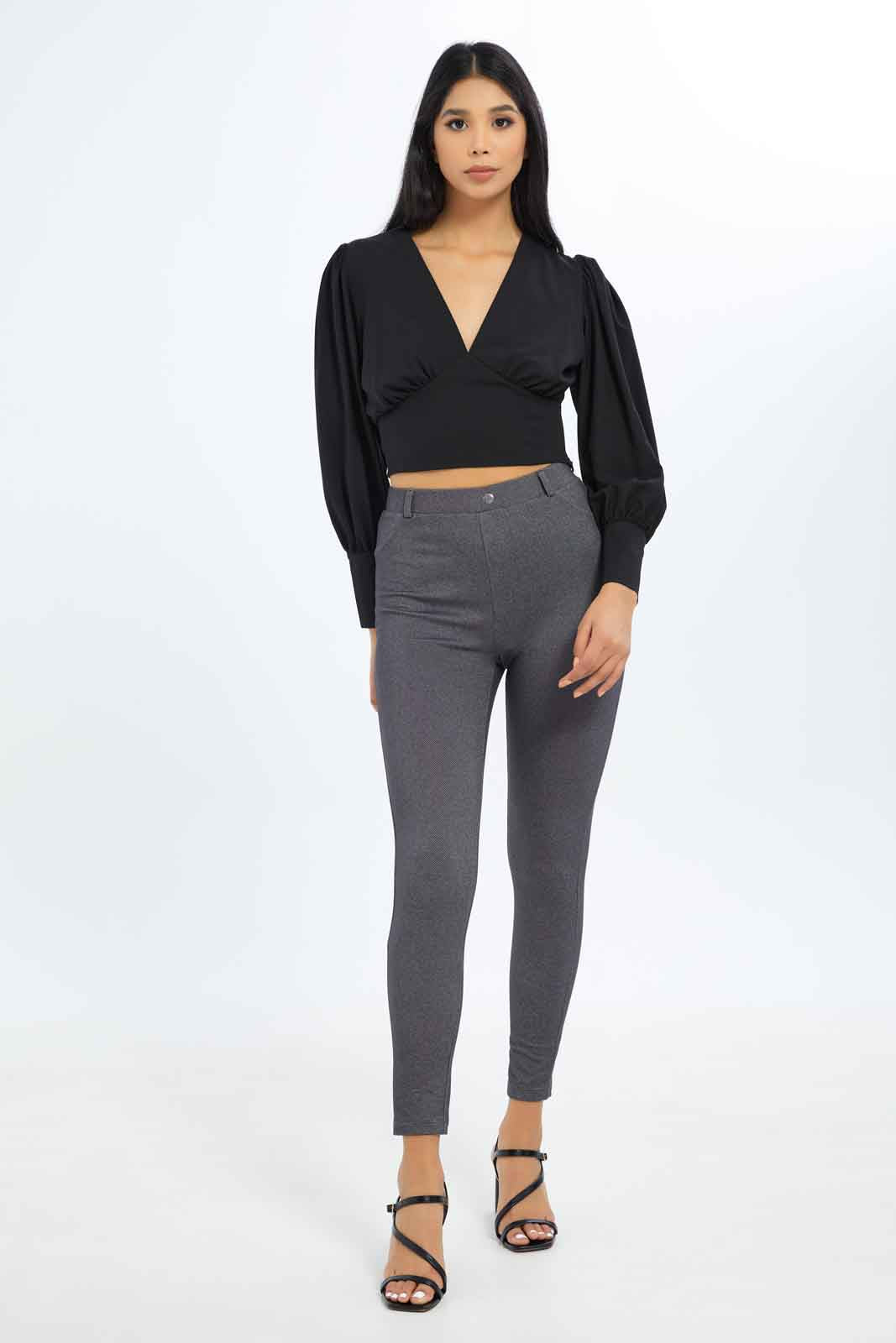 Redtag-Women-Grey-Full-Length-Legging-With-Button-Category:Leggings,-Colour:Grey,-Deals:New-In,-Filter:Women's-Clothing,-H1:LWR,-H2:LAD,-H3:TRS,-H4:LEG,-New-In-Women-APL,-Non-Sale,-S23C,-Season:S23C,-Section:Women,-TBL,-Women-Leggings-Women's-