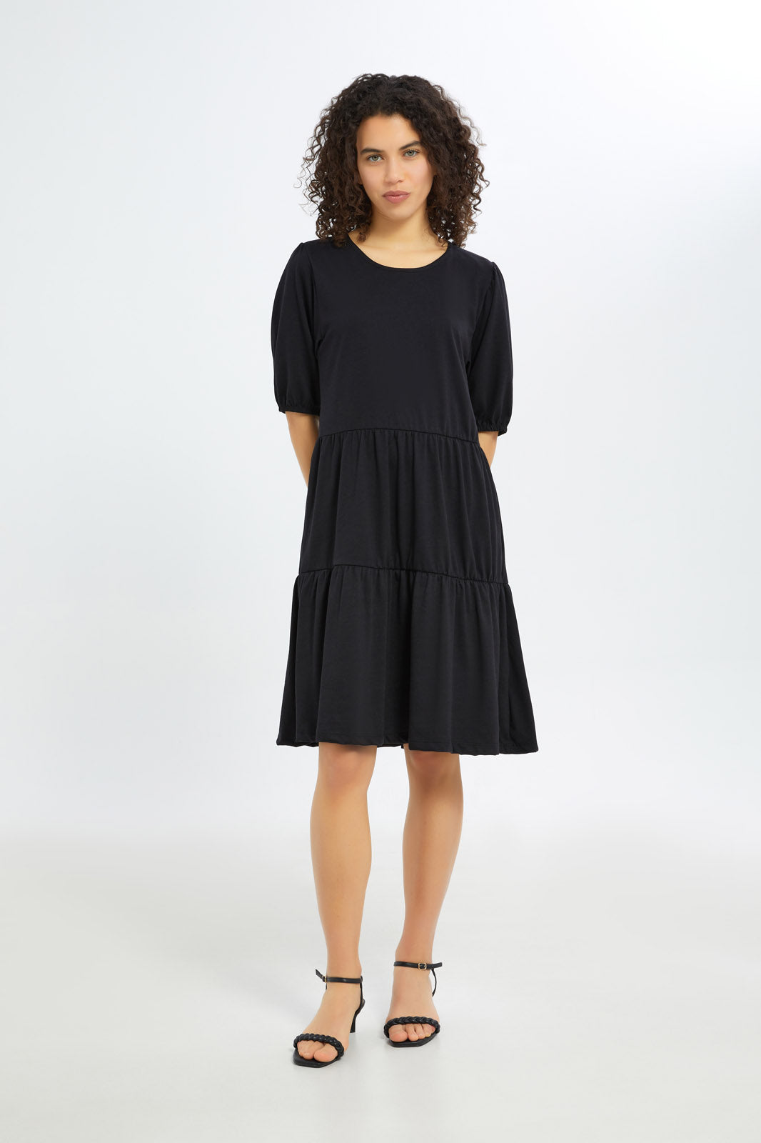 Redtag-Women-Black-Epp-Jersey-Tiered-Dress-Category:Dresses,-Colour:Black,-Deals:New-In,-Filter:Women's-Clothing,-H1:LWR,-H2:LAD,-H3:DRS,-H4:CAD,-New-In-Women-APL,-Non-Sale,-PPE,-Promo:PPE,-RMD,-S23C,-Season:S23C,-Section:Women,-Women-DressesDress-Size:Short-Dress-Women's-