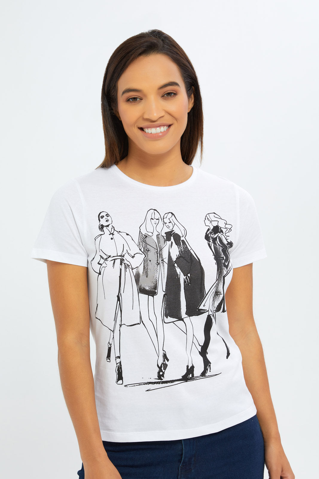 Redtag-Women-White-Illustration-Graphic-T-Shirt-Category:T-Shirts,-Colour:White,-Deals:New-In,-Filter:Women's-Clothing,-H1:LWR,-H2:LAD,-H3:TSH,-H4:CAT,-New-In-Women-APL,-Non-Sale,-S23C,-Season:S23C,-Section:Women,-TBL,-Women-T-Shirts-Women's-