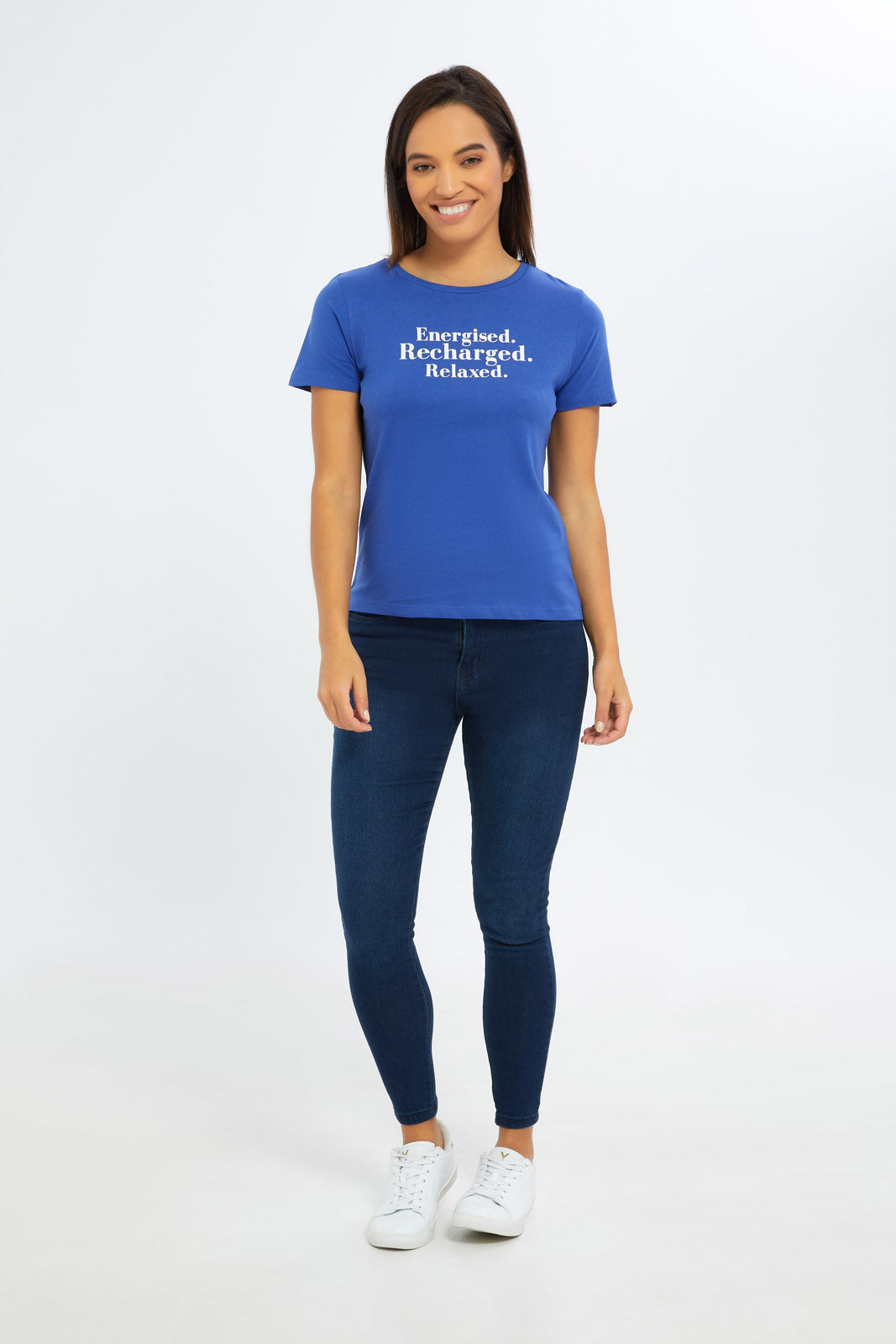 Redtag-Women-Blue-Slogan-Graphic-T-Shirt-Category:T-Shirts,-Colour:Blue,-Deals:New-In,-Filter:Women's-Clothing,-H1:LWR,-H2:LAD,-H3:TSH,-H4:CAT,-New-In-Women-APL,-Non-Sale,-S23C,-Season:S23C,-Section:Women,-TBL,-Women-T-Shirts-Women's-