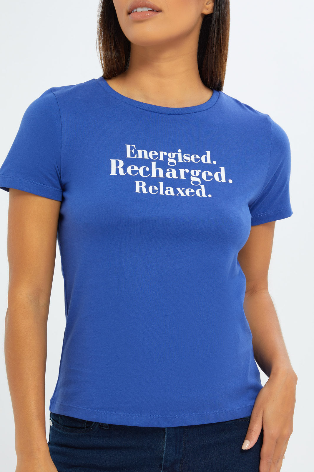 Redtag-Women-Blue-Slogan-Graphic-T-Shirt-Category:T-Shirts,-Colour:Blue,-Deals:New-In,-Filter:Women's-Clothing,-H1:LWR,-H2:LAD,-H3:TSH,-H4:CAT,-New-In-Women-APL,-Non-Sale,-S23C,-Season:S23C,-Section:Women,-TBL,-Women-T-Shirts-Women's-