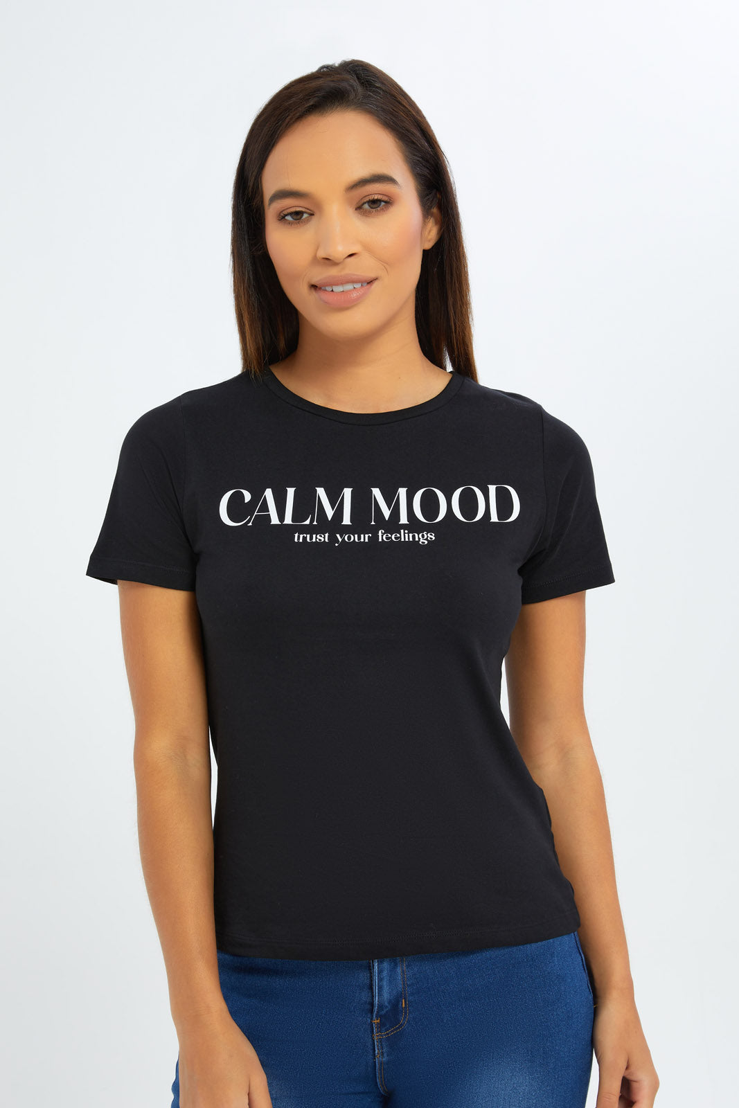 Redtag-Women-Black-Calm-Mood-Graphic-T-Shirt-Category:T-Shirts,-Colour:Black,-Deals:New-In,-Filter:Women's-Clothing,-H1:LWR,-H2:LAD,-H3:TSH,-H4:CAT,-New-In-Women-APL,-Non-Sale,-S23C,-Season:S23C,-Section:Women,-TBL,-Women-T-Shirts-Women's-