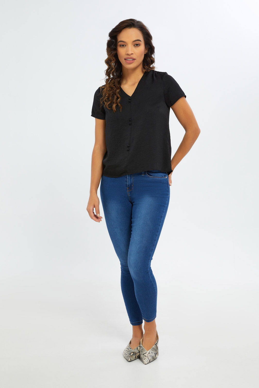 Redtag-Women-Black-Epp-Short-Sleeve-Blouse-Category:Blouses,-Colour:Black,-Deals:New-In,-Filter:Women's-Clothing,-H1:LWR,-H2:LAD,-H3:BLO,-H4:CBL,-New-In-Women-APL,-Non-Sale,-PPE,-S23C,-Season:S23C,-Section:Women,-Women-Blouses-Women's-