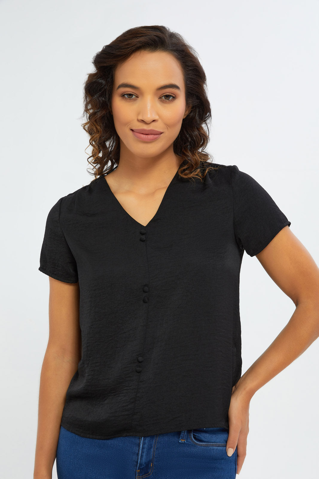 Redtag-Women-Black-Epp-Short-Sleeve-Blouse-Category:Blouses,-Colour:Black,-Deals:New-In,-Filter:Women's-Clothing,-H1:LWR,-H2:LAD,-H3:BLO,-H4:CBL,-New-In-Women-APL,-Non-Sale,-PPE,-S23C,-Season:S23C,-Section:Women,-Women-Blouses-Women's-