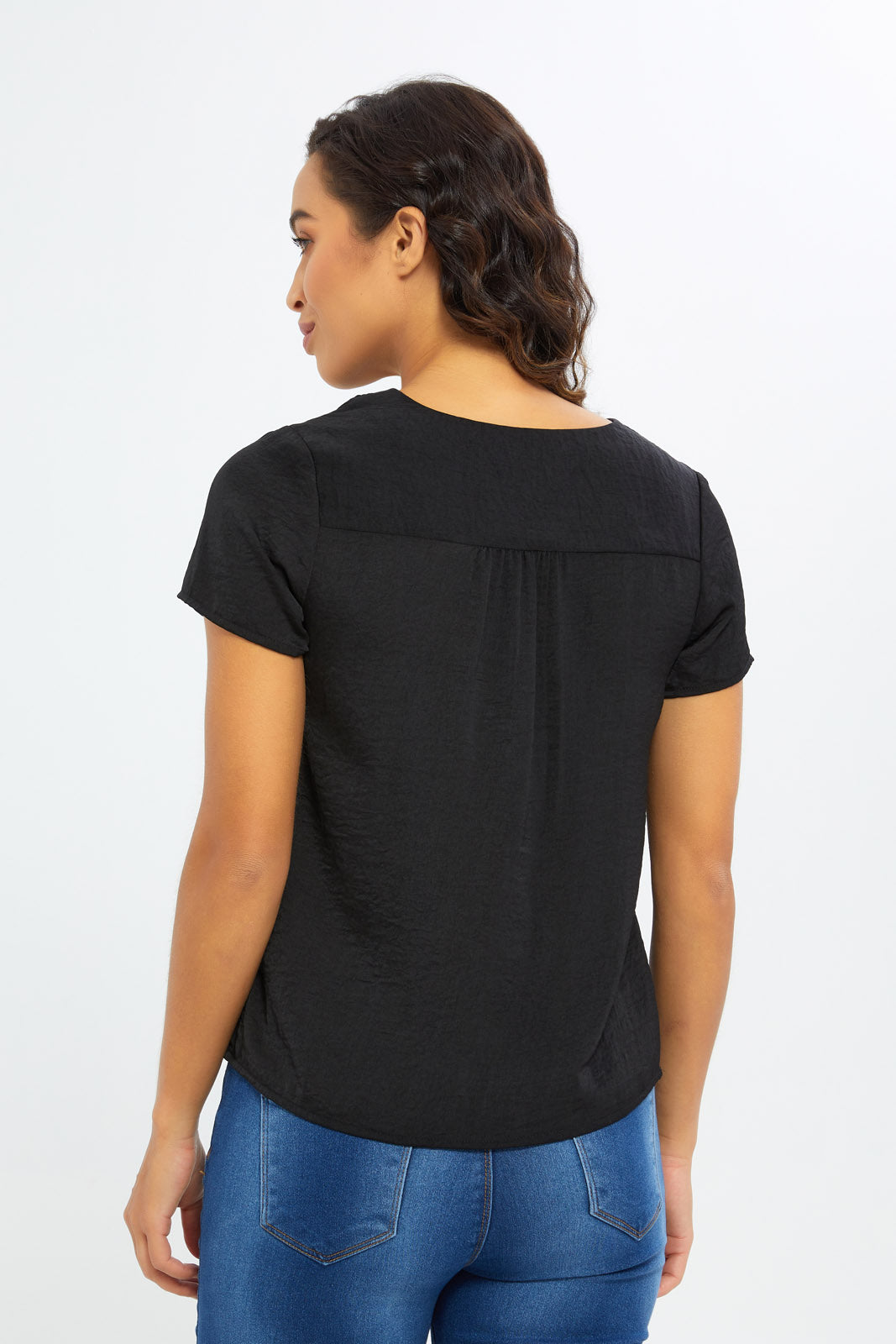 Redtag-Women-Black-Epp-Short-Sleeve-Blouse-Category:Blouses,-Colour:Black,-Deals:New-In,-Filter:Women's-Clothing,-H1:LWR,-H2:LAD,-H3:BLO,-H4:CBL,-New-In-Women-APL,-Non-Sale,-PPE,-S23C,-Season:S23C,-Section:Women,-Women-Blouses-Women's-
