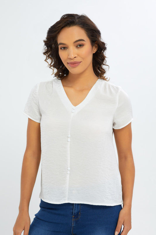 Redtag-Women-White-Epp-Short-Sleeve-Blouse-Category:Blouses,-Colour:White,-Deals:New-In,-Filter:Women's-Clothing,-H1:LWR,-H2:LAD,-H3:BLO,-H4:CBL,-New-In-Women-APL,-Non-Sale,-PPE,-S23C,-Season:S23C,-Section:Women,-Women-Blouses-Women's-