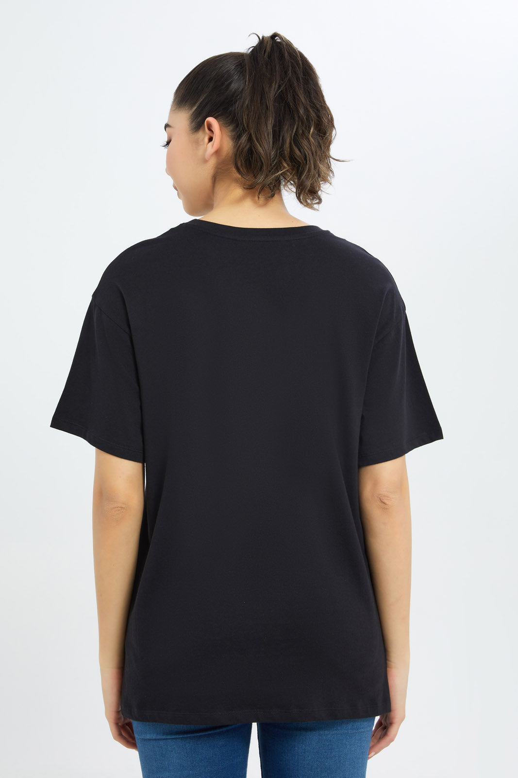 Redtag-Women-Grey-Melange-Line-Art-Embellished-T-Shirt-Category:T-Shirts,-Colour:Grey,-Deals:New-In,-Filter:Women's-Clothing,-H1:LWR,-H2:LAD,-H3:TSH,-H4:CAT,-New-In-Women-APL,-Non-Sale,-RMD,-S23C,-Season:S23C,-Section:Women,-Women-T-Shirts-Women's-