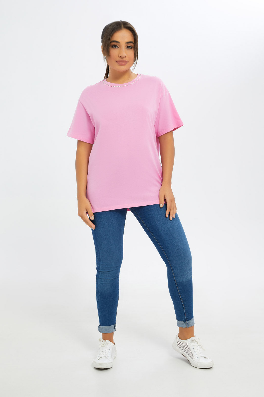 Redtag-Women-Lilac-Neck-Embellishments-T-Shirt-Category:T-Shirts,-Colour:Lilac,-Deals:New-In,-Filter:Women's-Clothing,-H1:LWR,-H2:LAD,-H3:TSH,-H4:CAT,-New-In-Women-APL,-Non-Sale,-S23C,-Season:S23C,-Section:Women,-Women-T-Shirts-Women's-