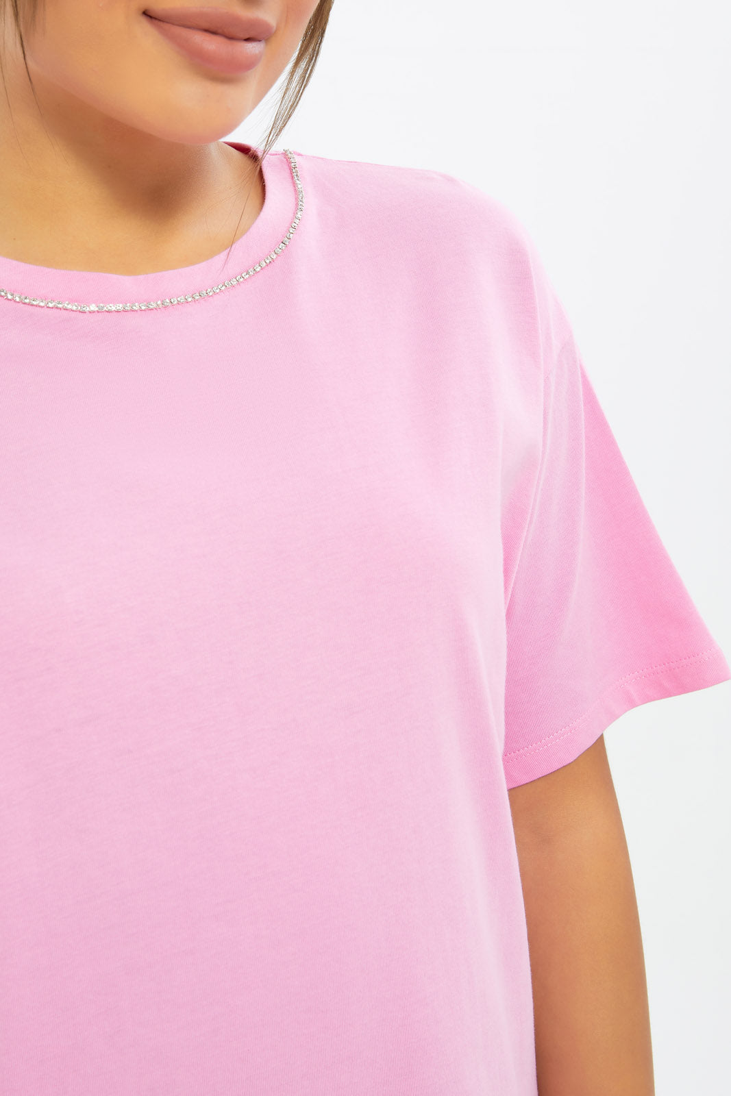 Redtag-Women-Lilac-Neck-Embellishments-T-Shirt-Category:T-Shirts,-Colour:Lilac,-Deals:New-In,-Filter:Women's-Clothing,-H1:LWR,-H2:LAD,-H3:TSH,-H4:CAT,-New-In-Women-APL,-Non-Sale,-S23C,-Season:S23C,-Section:Women,-Women-T-Shirts-Women's-