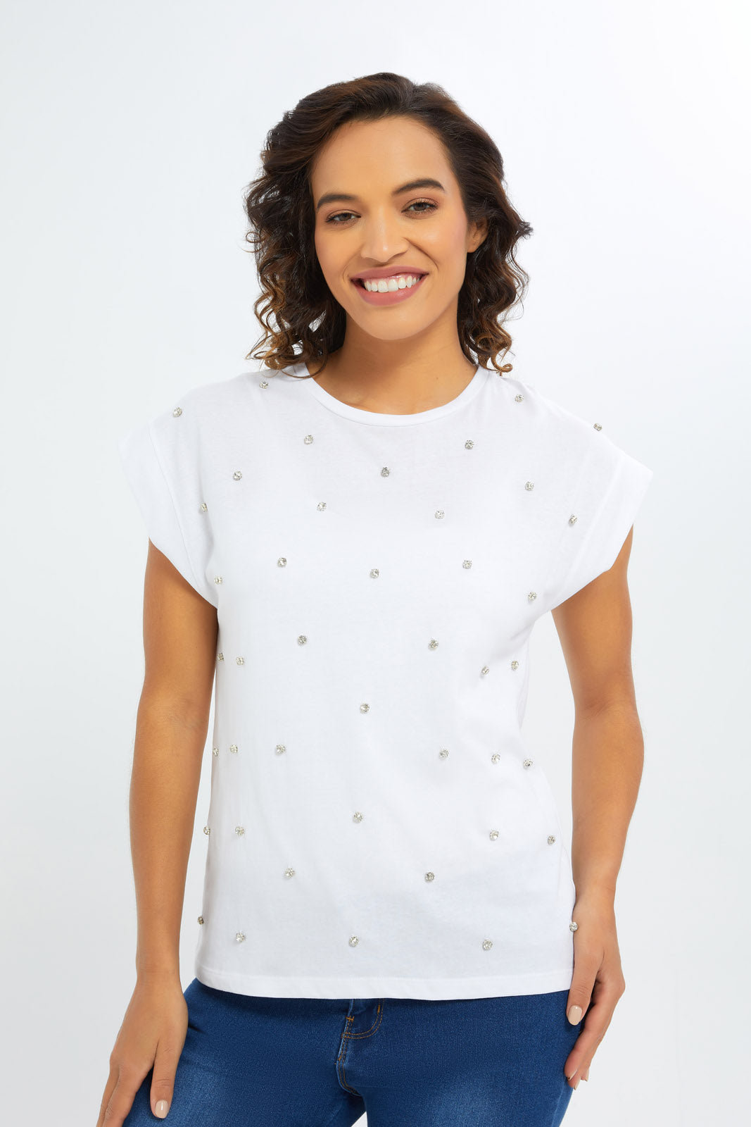 Redtag-Women-White-Diamante-Sleeveless-T-Shirt-Category:T-Shirts,-Colour:White,-Deals:New-In,-Filter:Women's-Clothing,-H1:LWR,-H2:LAD,-H3:TSH,-H4:CAT,-New-In-Women-APL,-Non-Sale,-S23C,-Season:S23C,-Section:Women,-Women-T-Shirts-Women's-