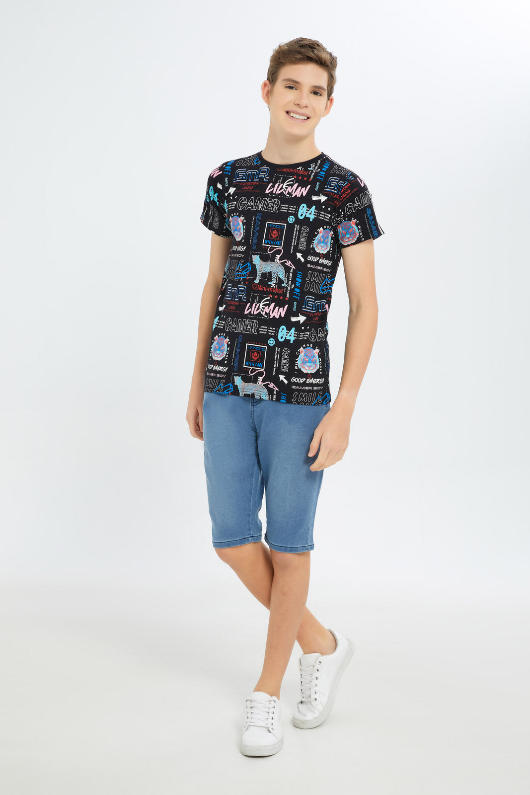Redtag-Boys-Black-Aop-Tee-With-Shoulder-Tape-BSR-T-Shirts,-Category:T-Shirts,-Colour:Black,-Deals:New-In,-Filter:Senior-Boys-(8-to-14-Yrs),-H1:KWR,-H2:BSR,-H3:TSH,-H4:TSH,-New-In-BSR-APL,-Non-Sale,-S23D,-Season:S23D,-Section:Boys-(0-to-14Yrs)-Senior-Boys-9 to 14 Years