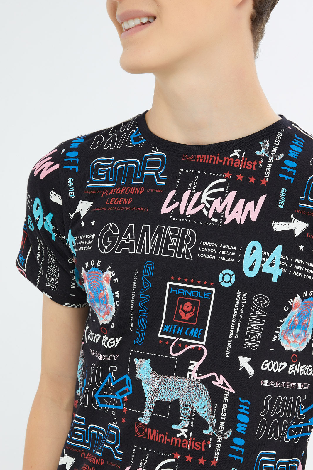 Redtag-Boys-Black-Aop-Tee-With-Shoulder-Tape-BSR-T-Shirts,-Category:T-Shirts,-Colour:Black,-Deals:New-In,-Filter:Senior-Boys-(8-to-14-Yrs),-H1:KWR,-H2:BSR,-H3:TSH,-H4:TSH,-New-In-BSR-APL,-Non-Sale,-S23D,-Season:S23D,-Section:Boys-(0-to-14Yrs)-Senior-Boys-9 to 14 Years