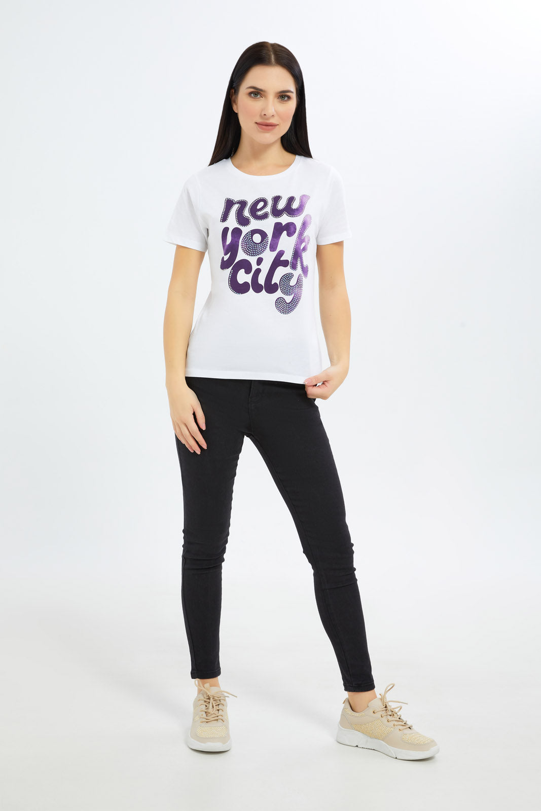 Redtag-Women-White-New-York-Embellished-T-Shirt-Category:T-Shirts,-Colour:White,-Deals:New-In,-Filter:Women's-Clothing,-H1:LWR,-H2:LAD,-H3:TSH,-H4:CAT,-New-In-Women-APL,-Non-Sale,-Promo:TBL,-S23C,-Season:S23C,-Section:Women,-TBL,-Women-T-Shirts-Women's-