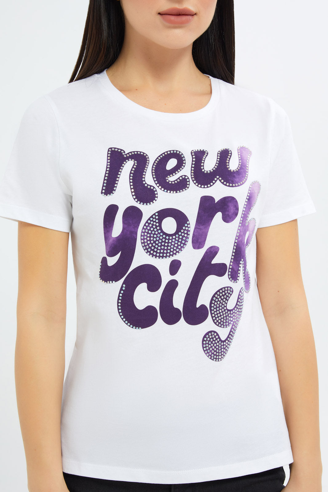 Redtag-Women-White-New-York-Embellished-T-Shirt-Category:T-Shirts,-Colour:White,-Deals:New-In,-Filter:Women's-Clothing,-H1:LWR,-H2:LAD,-H3:TSH,-H4:CAT,-New-In-Women-APL,-Non-Sale,-Promo:TBL,-S23C,-Season:S23C,-Section:Women,-TBL,-Women-T-Shirts-Women's-