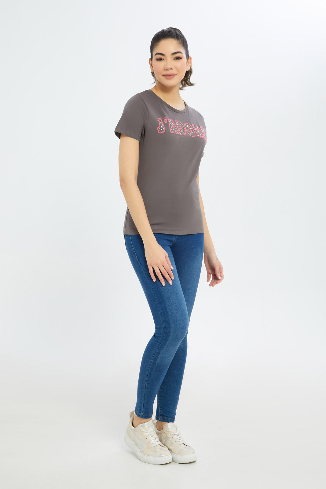 Redtag-Women-Charcoal-J'Dore-Embellished-T-Shirt-Category:T-Shirts,-Colour:Charcoal,-Deals:New-In,-Filter:Women's-Clothing,-H1:LWR,-H2:LAD,-H3:TSH,-H4:CAT,-New-In-Women-APL,-Non-Sale,-Promo:TBL,-S23C,-Season:S23C,-Section:Women,-TBL,-Women-T-Shirts-Women's-