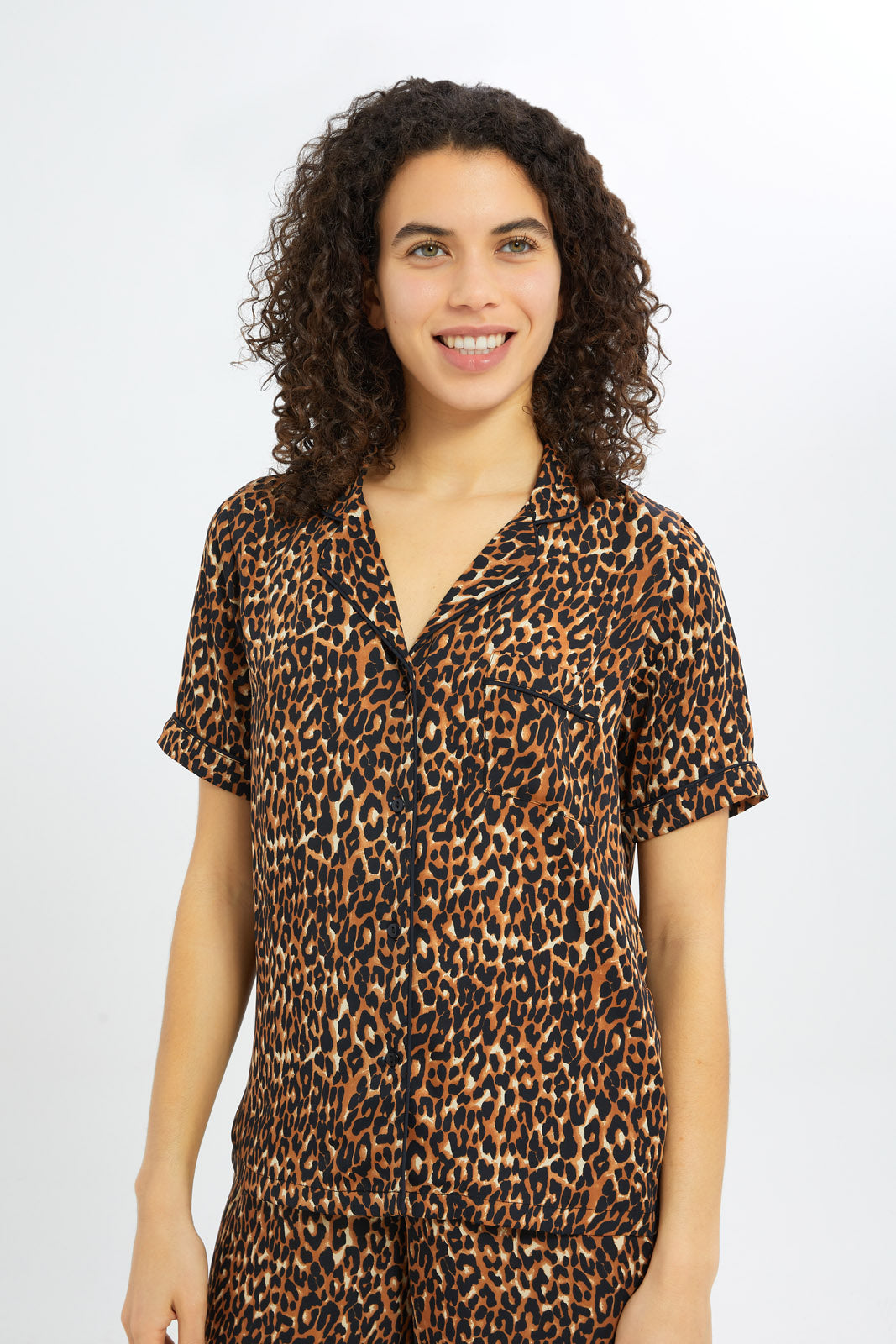 Redtag-Women--Brown-Aop-Short-Sleeves-Pajama-Set-Category:Pyjama-Sets,-Colour:Brown,-Deals:New-In,-Filter:Women's-Clothing,-H1:LWR,-H2:LDN,-H3:NWR,-H4:PJS,-New-In-Women-APL,-Non-Sale,-S23C,-Season:S23C,-Section:Women,-Women-Pyjama-Sets--