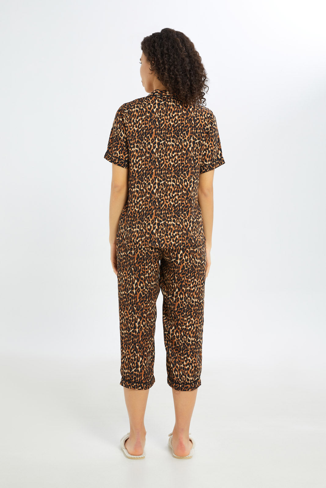 Redtag-Women--Brown-Aop-Short-Sleeves-Pajama-Set-Category:Pyjama-Sets,-Colour:Brown,-Deals:New-In,-Filter:Women's-Clothing,-H1:LWR,-H2:LDN,-H3:NWR,-H4:PJS,-New-In-Women-APL,-Non-Sale,-S23C,-Season:S23C,-Section:Women,-Women-Pyjama-Sets--