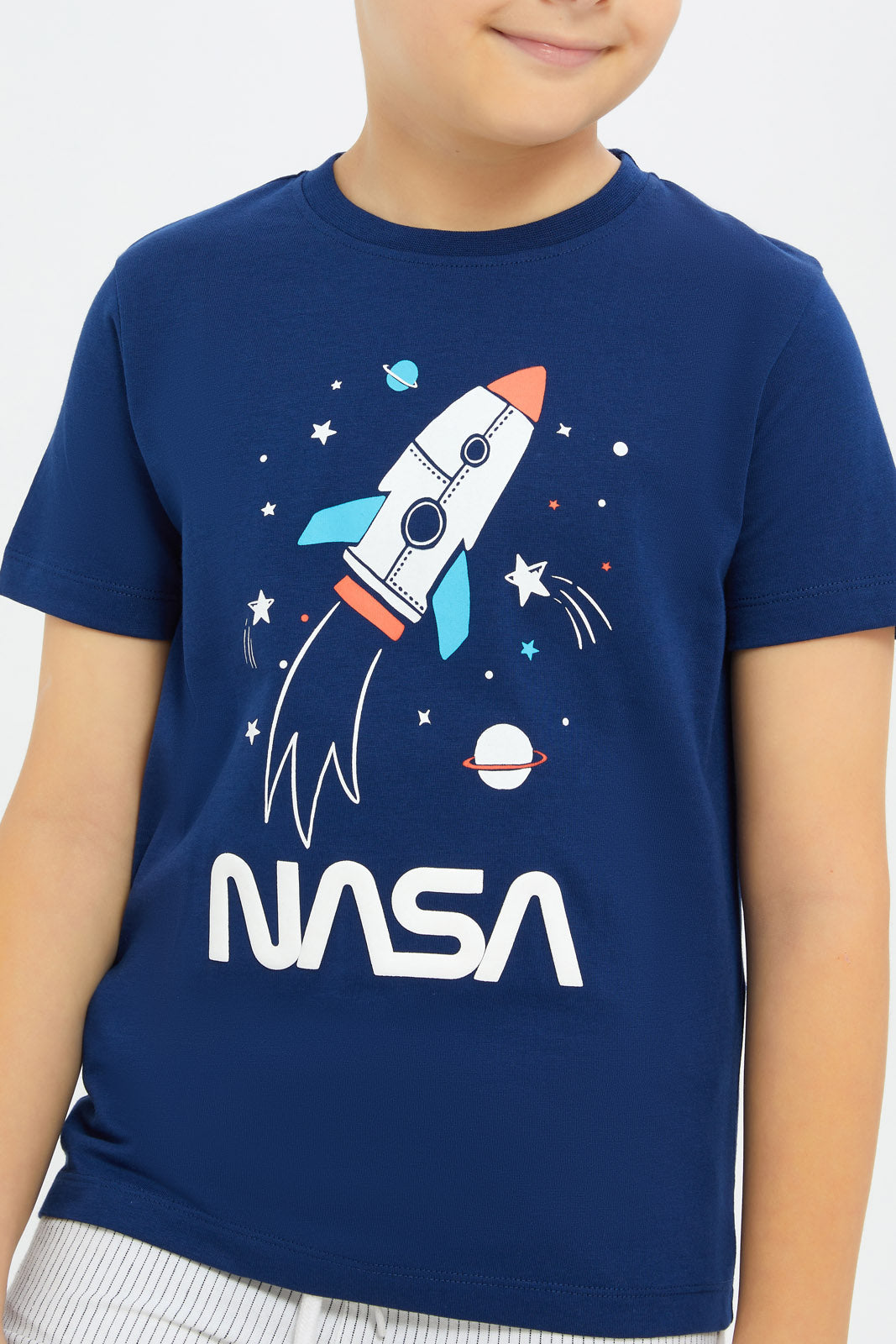 Redtag-Boys-Navy-Nasa-Short-Sleeve-T-Shirt-BOY-T-Shirts,-Category:T-Shirts,-CHA,-Colour:Navy,-Deals:New-In,-Filter:Boys-(2-to-8-Yrs),-H1:KWR,-H2:BOY,-H3:TSH,-H4:TSH,-New-In-BOY-APL,-Non-Sale,-S23C,-Season:S23C,-Section:Boys-(0-to-14Yrs)-Boys-2 to 8 Years