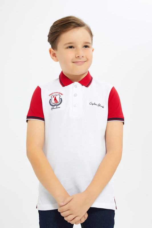 Redtag-Boys-White-Embroidered-Polo-Shirt-BOY-Polo-T-Shirts,-Category:Polo-T-Shirts,-Colour:White,-Deals:New-In,-Filter:Boys-(2-to-8-Yrs),-H1:KWR,-H2:BOY,-H3:TSH,-H4:POS,-New-In-BOY-APL,-Non-Sale,-S23C,-Season:S23C,-Section:Boys-(0-to-14Yrs)-Boys-2 to 8 Years