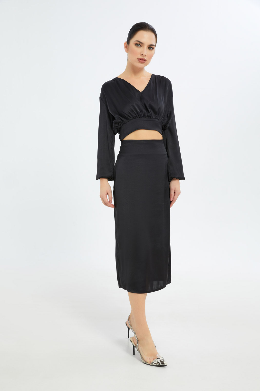 Redtag-Women-Black-Wist-Front-Satin-Blouse-Category:Blouses,-Colour:Black,-Deals:New-In,-Filter:Women's-Clothing,-H1:LWR,-H2:LEC,-H3:BLO,-H4:CBL,-LEC,-LEC-Blouses,-New-In-LEC-APL,-Non-Sale,-S23C,-Season:S23C,-Section:Women-Women's-