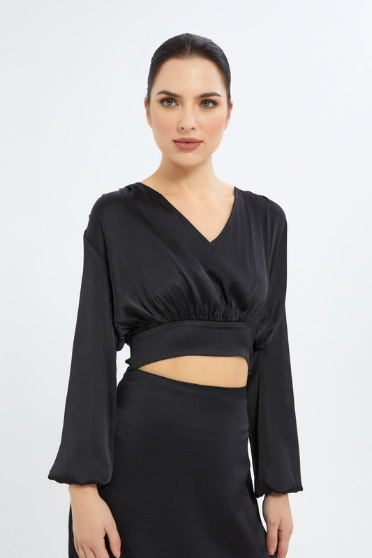 Redtag-Women-Black-Wist-Front-Satin-Blouse-Category:Blouses,-Colour:Black,-Deals:New-In,-Filter:Women's-Clothing,-H1:LWR,-H2:LEC,-H3:BLO,-H4:CBL,-LEC,-LEC-Blouses,-New-In-LEC-APL,-Non-Sale,-S23C,-Season:S23C,-Section:Women-Women's-