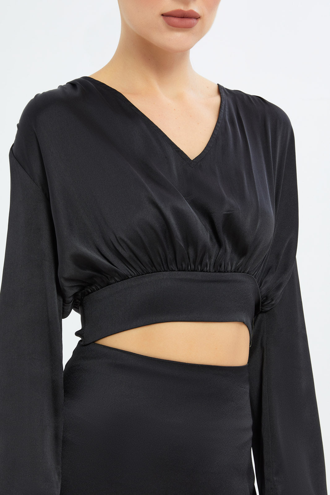 Redtag-Women-Black-Wist-Front-Satin-Blouse-Category:Blouses,-Colour:Black,-Deals:New-In,-Filter:Women's-Clothing,-H1:LWR,-H2:LEC,-H3:BLO,-H4:CBL,-LEC,-LEC-Blouses,-New-In-LEC-APL,-Non-Sale,-S23C,-Season:S23C,-Section:Women-Women's-