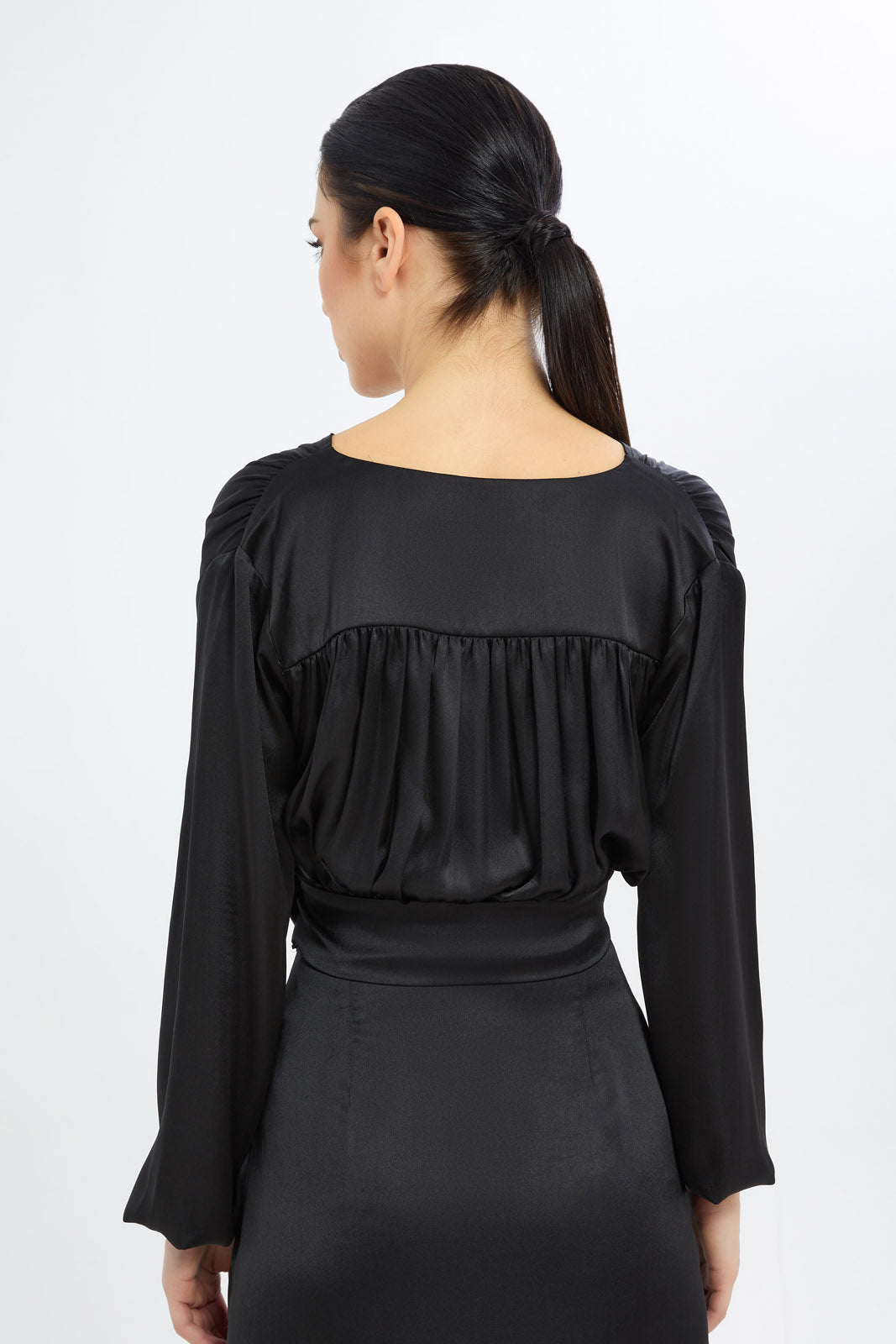 Redtag-Women-Black-Wist-Front-Satin-Blouse-Category:Blouses,-Colour:Black,-Deals:New-In,-Filter:Women's-Clothing,-H1:LWR,-H2:LEC,-H3:BLO,-H4:CBL,-LEC,-LEC-Blouses,-New-In-LEC-APL,-Non-Sale,-S23C,-Season:S23C,-Section:Women-Women's-