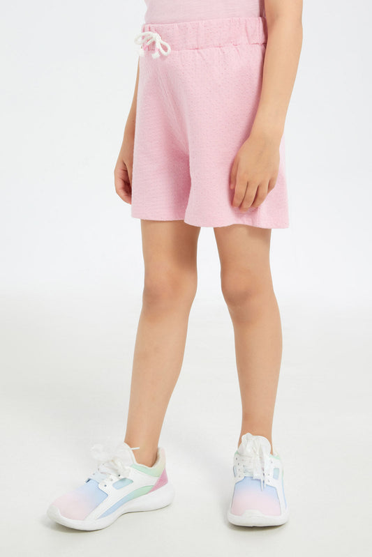 Redtag-Girls-Jacquard-Knit-Shorts--Fuschia-Pink-Category:Shorts,-Colour:Fuchsia,-Deals:New-In,-Filter:Girls-(2-to-8-Yrs),-GIR-Shorts,-H1:KWR,-H2:GIR,-H3:TRS,-H4:SRT,-New-In-GIR-APL,-Non-Sale,-S23C,-Season:S23C,-Section:Girls-(0-to-14Yrs)-Girls-2 to 8 Years