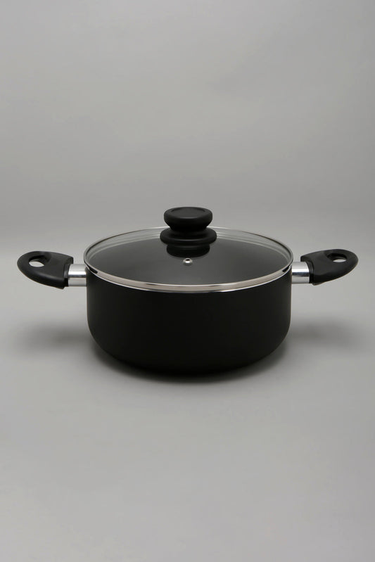 Black Aluminum Nonstick Dutch Oven With Glass Lid (22Cm)