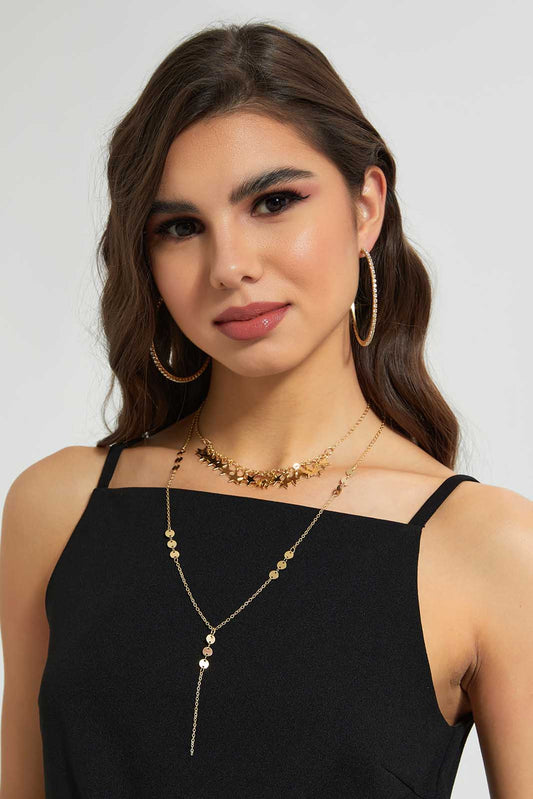 Gold Rhinestone Embellished Necklace and Earrings Set